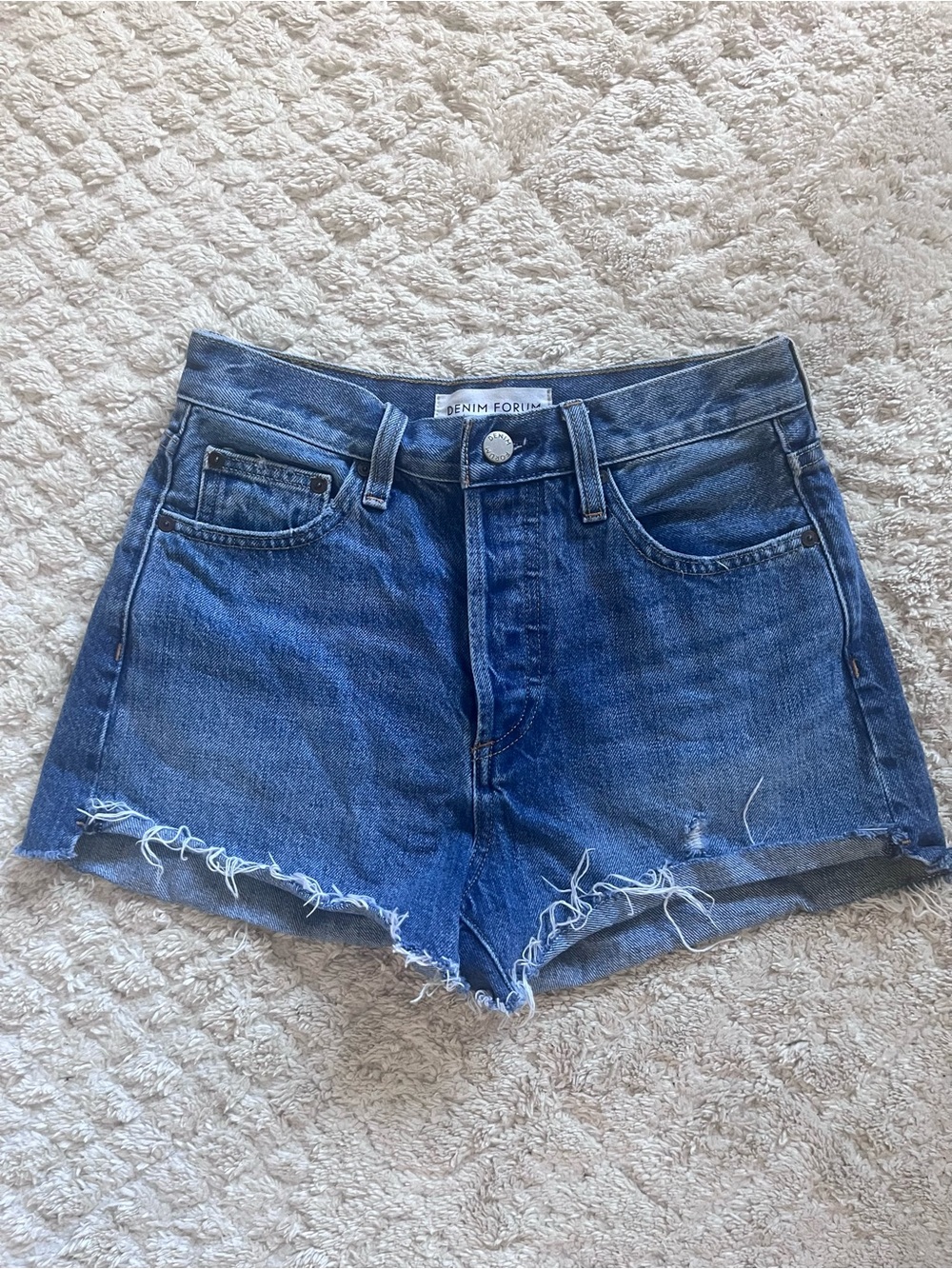 Aritzia Denim Forum High-Rise Distressed Blue Jean Shorts